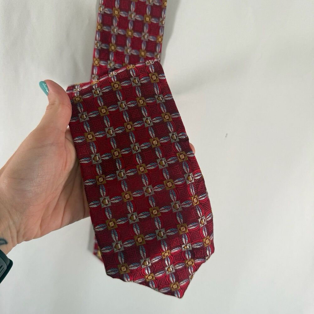 Robert Talbot Silk Tie Men's 60" Red Geomtric 4" Wide\ Made USA